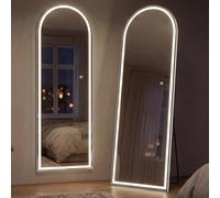 Yezi LED Full Length Mirror 165x60cm, Standing/Wall Mounted Arched Full Body Mirror with Lights, 3 Color Lighting & Dimmable Brightness, HD Tempered Glass Floor Mirror for Bedroom Dressing Room
