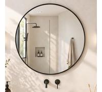 Yezi Round Wall Mirror, 60 cm Bathroom Mirror for Wall, Aluminium Alloy Frame Decorative Circle Mirror Dressing Mirror for Bathroom, Bedroom, Hallway, Living Room, Black