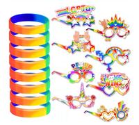YEZIDE 16pcs Rainbow Gay Pride Decor Set Silicone Bracelets Rainbow Paper Glasses Photo Booth Props Fancy Dress Costume Accessories for LGBT Gay Pride Month Parade Party Decortion