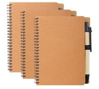 YEZIDE 3 Pack A5 Plain Paper Notebooks 100 Pages/50 Sheets 80GSM, Kraft Cover Blank Notebook with Pen, Writing Drawing Sketching Notebook for Students Travelers Business Office School Study
