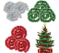 YEZIDE 9pcs 1.2m Christmas Tree Tinsel Garland Shimmer Silver Green Red Metallic Twist Ceiling Hanging Decor for Wedding Birthday Xmas Party Tree Door Decoration