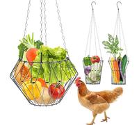 YEZIDE Hanging Chicken Bird Feeder, Foldable Poultry Feeding Holder Basket with 4pcs Hanging Chain, Veggie Treat Ball Boredom Toys for Chicken Bird Coop Accessories