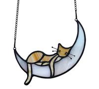 YEZILUU Cat Lover Gift Decoration, Pet Memorial Sympathy Gift Decoration, Cat on The Moon Capture The Sun Decoration (Orange cat Lying on The Moon)