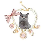 YEZILUU Fashion pet Necklace cat Collar,Cat Pearl Collar, Kitty Puppy Bell Necklace, Cute Personalized pet Gifts for cat Lovers (S, Pink)