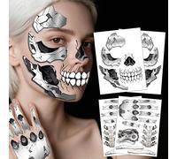 Yezirzax 4 Sheets Halloween Tattoos, Mechanical Style Face Temporary Tattoos, Waterproof Mechanical Skeleton Face Tattoos Stickers, Make Up Accessories for Carnival, Halloween, Masquerade