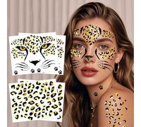 Yezirzax Leopard Face Art Sticker, Face Tattoo, Temporary Tattoo, Glitter Leopard Make-Up Self-Adhesive Face Tattoo for Carnival, Carnival, Birthday, Halloween, Children's Party (Leopard)