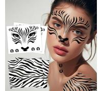 Yezirzax Zebra Pattern Face Art Sticker, Face Tattoo, Temporary Tattoo, Zebra Pattern Make-Up, Self-Adhesive Face Tattoo for Carnival, Birthday, Halloween, Children's Party