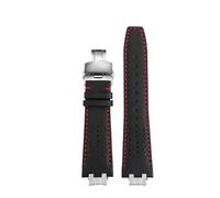 yeziu Breathable Leather Watchband For MAURICE LACROIX AIKON AI6007 AI6008 AI6038 AI6058 Quick Release Steel End Link Watch Strap(Steel link-Black red,AI6007)