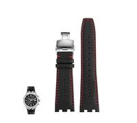 yeziu Breathable Leather Watchband For MAURICE LACROIX AIKON AI6007 AI6008 AI6038 AI6058 Quick Release Steel End Link Watch Strap(Black red,AI6008)