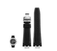 yeziu Breathable Leather Watchband For MAURICE LACROIX AIKON AI6007 AI6008 AI6038 AI6058 Quick Release Steel End Link Watch Strap(Steel link-Black WH,AI6008)