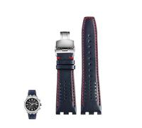 yeziu Breathable Leather Watchband For MAURICE LACROIX AIKON AI6007 AI6008 AI6038 AI6058 Quick Release Steel End Link Watch Strap(Blue red,AI6058)