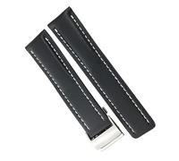 yeziu For Breitling Premier Navitimer Cowhide Genuine Leather Watch Strap with Folding Clasp 22mm 24mm Watchband(Black white black,24mm)