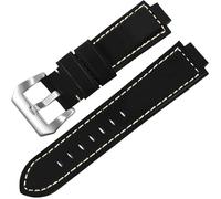 yeziu Frosted Leather Watch Strap For TIMEX Tidal T2N720/T2N72 Convex Interface Cowhide Watchband(Black silver clasp,14mm)
