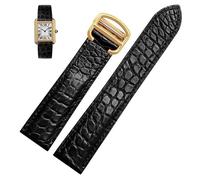 yeziu Leather Watch Strap For Cartier TANk SOLO RONDE London Kalibo Watch Chain with Folding Buckle(Black-gold A,23mm)