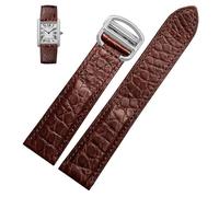 yeziu Leather Watch Strap For Cartier TANk SOLO RONDE London Kalibo Watch Chain with Folding Buckle(Brown-silver A,18mm)