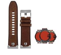 yeziu Leather Watch Strap For Diesel DZ4318 DZ4283 DZ4281 DZ4323 DZ7343 Cowhide Men's Bracelet(A brown silver pin,28mm)