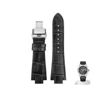 yeziu Leather Watch Strap For Maurice Lacroix AIKON AI6008 AI6038 AI6058 Man Watchband Cow Leather Bracelet(Black silver)