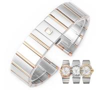 yeziu Steel Watch Band For omega Double Eagle Constellation Butterfly Clasp Watch Chain(Silver rose gold,25mm)