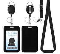 Yezmo Black ID Badge Holder with Retractable Reel and Lanyard, Badge Lanyard ID Card Holder for Teachers School Nurse Officer