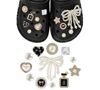 Yezmo Bling Shoe Charms, Pearl Butterfly Crystal Diamond Rhinestone Decoration Charms for Women for Wristband Bracelet Clogs Party Favors Gifts (12PCS)