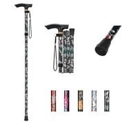 YF Walking Stick, Adjustable Folding Walking Sticks for Women and Men, Foldable Lightweight Travel Cane, Balancing Mobility Aid for Seniors Ladies with Wrist Strap and T Handle, Black Floral