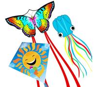 YFAFENGS 3 Pack Butterfly Octopus Rhombus Durable Beach Kites for Adults & Children, Easy Fly Kites for Kids Ages 8-12, Colorful Aerodynamic Design, Lightweight for Outdoor Game Activities