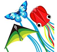 YFAFENGS 3 Pack Delta Butterfly Octopus Kites, Easy to Fly for Adults & Kids Ages 8-12, Colorful Aerodynamic Design, Lightweight Tangle-Free for Beach Park Outdoor Activities