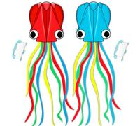 YFAFENGS Large Octopus Kites for Kids & Adults,Big Kite for Beginners, Kites for Kids Ages 4-8,Outdoors Activities with Line and Handle, 2 Packs (Red+Blue)