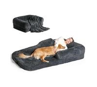 YFAURNDE Dog bed for humans,Foldable Human pet Bed for Adults & Furry Friends,With removable and washable cover, blanket(Dark Gray)