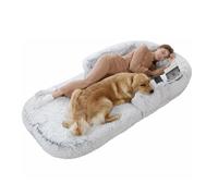 YFAURNDE Dog bed for humans,Foldable Human pet Bed for Adults & Furry Friends,With removable and washable cover, blanket(White gray)