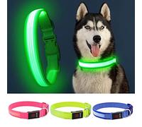 YFbrite Light up Dog Collar, USB Rechargeable LED Pet Collar, Flashing Night Visibility Neckwear, Adjustable Reflective Collar Glow in the Dark for Safety Glowing (Design 2-Green, Small)