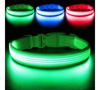 YFbrite Light up Dog Collar, USB Rechargeable LED Pet Collar, Flashing Night Visibility Neckwear, Adjustable Reflective Collar Glow in the Dark for Safety Glowing (Design 2-Green, Medium)