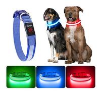 YFbrite Light up Dog Collar, USB Rechargeable LED Pet Collar, Flashing Night Visibility Neckwear, Adjustable Reflective Collar Glow in the Dark for Safety Glowing (Design 2-Blue, Large)