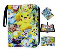 YFCHOTI Trading Card Album 4 Compartments 400 Pockets Cards Scrapbook Collector's Book Waterproof Cards Book Folder with Zip Carry Handle and 50 Sleeves 3-Ring Card Folder Collection Book