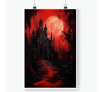 YFCLDPH Vintage Poster Gothic Vampire Castle Blood Moon Artistic Dark Academia Painting Home Decor Gift Aesthetic Room Family Canvas Wall Art Decorations Posters 16X24inch Unframed