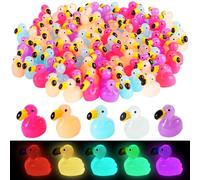 YFDFFSDCY 110 PCS Luminous Mini Resin Flamingo Ducks 5 Colors Tiny Flamingo Figurine Bulk Small Cute Miniature Flamingo to Hide Glow in The Dark for Dollhouse Micro Landscape Aquarium Craft Decor