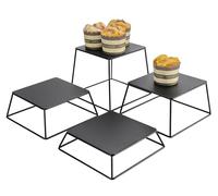 YFEEN Dessert Table Risers Display Stands Food display Black Metal Square Retail Pizza,Cupcake,Candy Stands Food Platter Tray,6x6 INCH,Set of 4