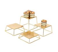 YFEEN Dessert Table Risers Display Stands Food display Gold Metal Square Retail Pizza,Cupcake,Candy Stands Food Platter Tray,6x6 INCH,Set of 4