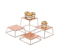 YFEEN Dessert Table Risers Display Stands Food display Rose gold Metal Square Retail Pizza,Cupcake,Candy Stands Food Platter Tray,6x6 INCH,Set of 4