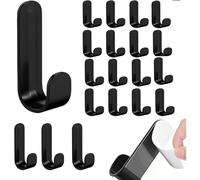 YFelomatric Pack of 20 Self-Adhesive Wall Hooks, Black, Self-Adhesive Adhesive Hooks, Plastic Adhesive Hooks, Black, Hook Black Towel Hooks, No Drilling Required, for Bathroom, Kitchen, Wardrobe