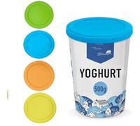 YFelomatric Set of 4 Multi-colored Silicone Yoghurt Lids, Reusable, Compatible with 500g Jars, Airtight, Dishwasher Safe