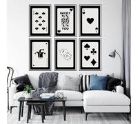 Yffgeartp Retro Poker Wall Art Trendy Poster Canvas Set Of 6 Painting Lucky Playing Card Funky Black White Queen Joker Ace Room Home Decor-30x40cm-Unframed