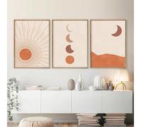 Yffgeartp Set of 3 Abstract Burnt Orange Wall Art Canvas Painting Sun and Moon Phases Minimalist Mid Century Poster Boho Prints for Living Room Home Decoration 12x16inch-Unframed
