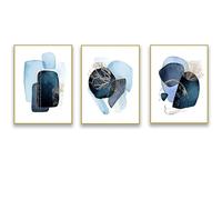 Yffgeartp Set of 3 Canvas Pictures Navy Blue Abstract Geometric Wall Art Painting Modern Canvas Poster Pictures For Living Room Home Decor-Unframed