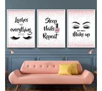 Yffgeartp Set Of 3 Makeup Poster Lashes Canvas Wall Art Quote Painting Eyelash Posters And Prints Picture Bedroom Salon Room Decor-40x50cm-Unframed