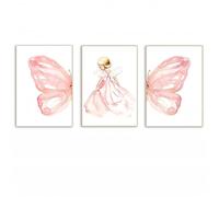 Yffgeartp Set of 3 Watercolor Pink Butterfly Canvas Painting Preppy Romantic Wall Art Butterfly Posters Kids Canvas Prints Wall Decor Pictures for Nursery Living Room Decoration Unframed