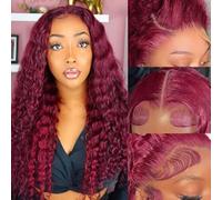 YFFSSJFC Burgundy Deep Wave Lace Front Wig 13x4 180% Density Curly Wig Red Human Hair Wig for Black Women Front Wigs