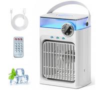 YFFU Portable Air Conditioner with Remote Control,1200ml Evaporative USB Mini Air Cooler RGB 8 Lights, 3 Wind Speeds, 3 Spray Modes, 2-8H Timer Small Air Conditioning Unit for Home Bedroom,Warm White