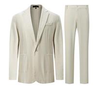 YFFUSHI Mens 2 Piece Suit 1 Button Linen Suit Jackets Casual Lightweight Suit Breathbale Blazer Trousers