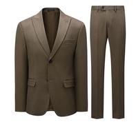 YFFUSHI Men's 2 Pieces Suit Regular Fit Peak Lapel Smart Suits 2 Button Casual Business Tuxedo, Khaki, XXL